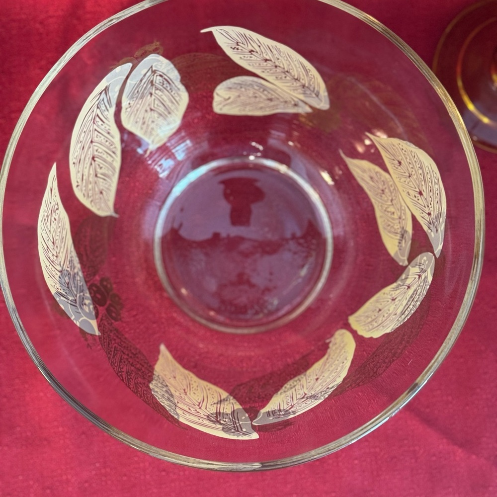 Anchor Hocking Glass Bowl with Gold Leaf Motif